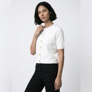 White Knit Short Sleeve Cardigan